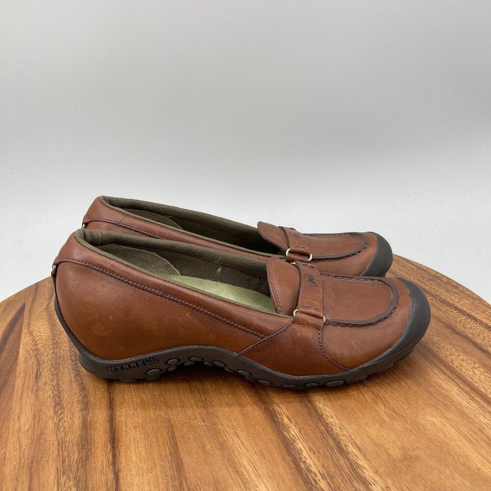 Merrell Plaza Glide Saddle Shoes Womens 8 Brown Leather Casual Comfort Loafers